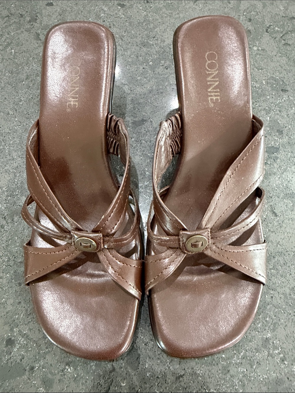 CONNIE Brown Knotted Slide Sandals with Metal Accent NWOT